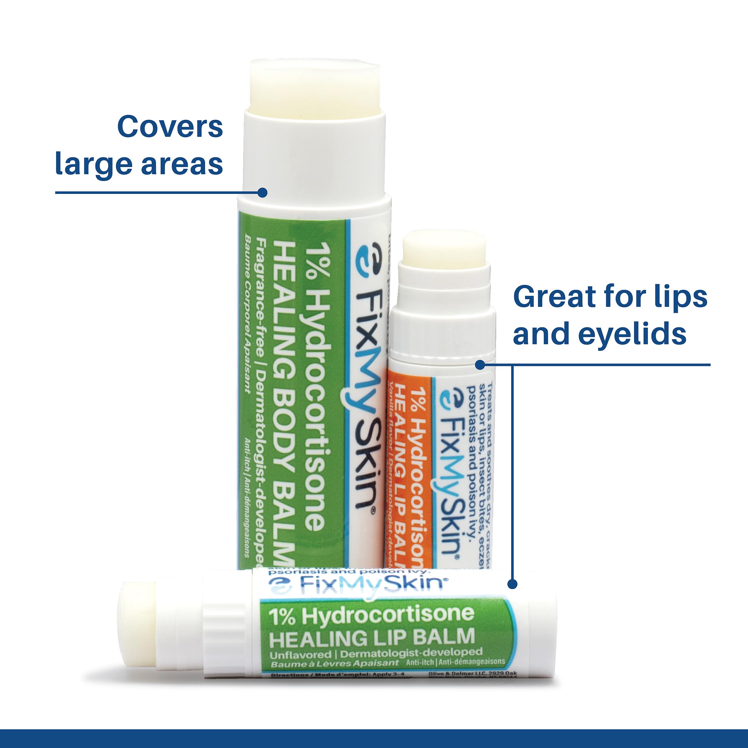 FixMySkin applying stick to lips illustrating fast targeted soothing