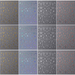 FJSMTOPl close-up of holographic sun star moon decals highlighting shimmer