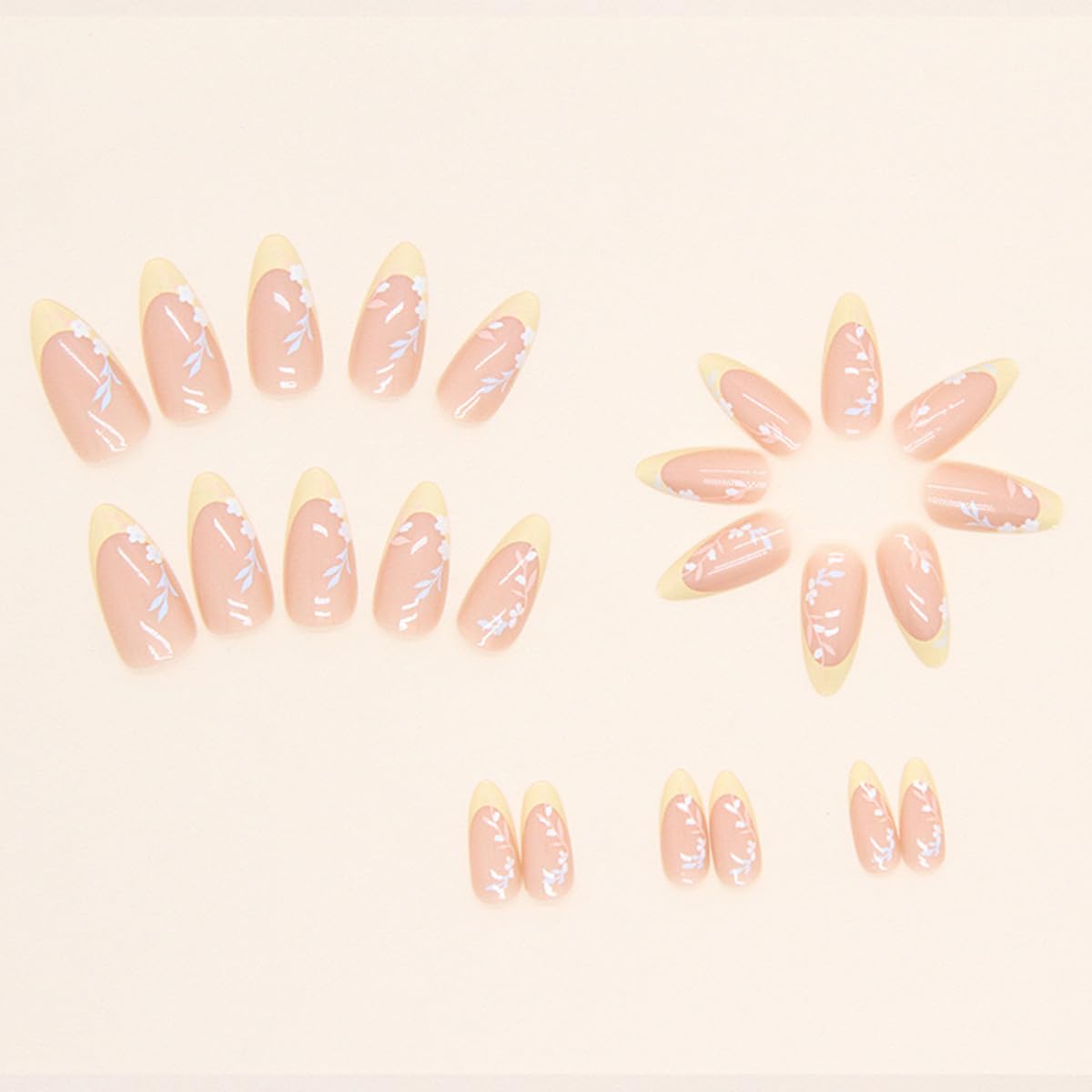 FJSMTOPl nails worn on hand model demonstrating instant polished manicure