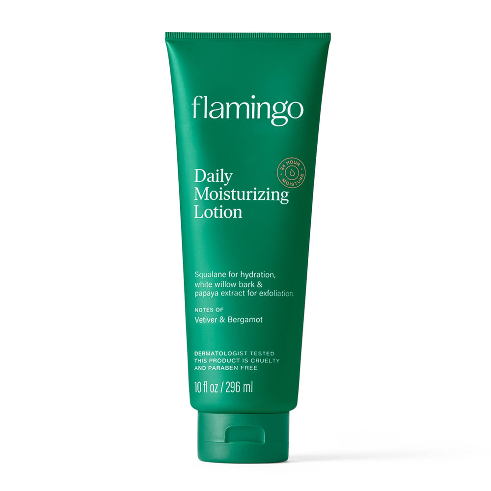 Flamingo bottle front label showing product name and 24 hour hydration benefit