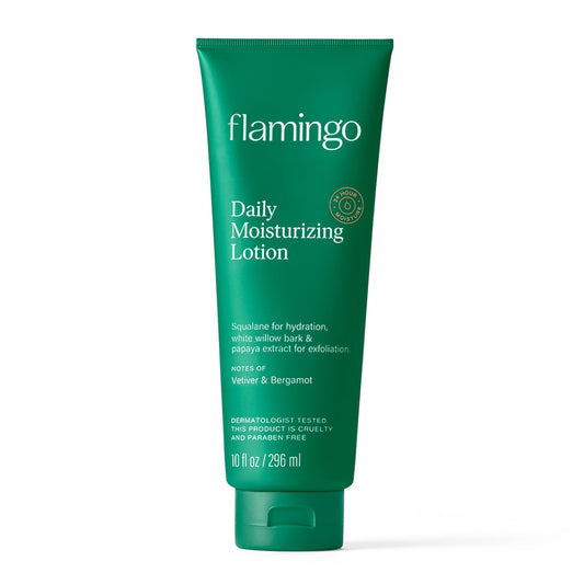 Flamingo bottle front label showing product name and 24 hour hydration benefit