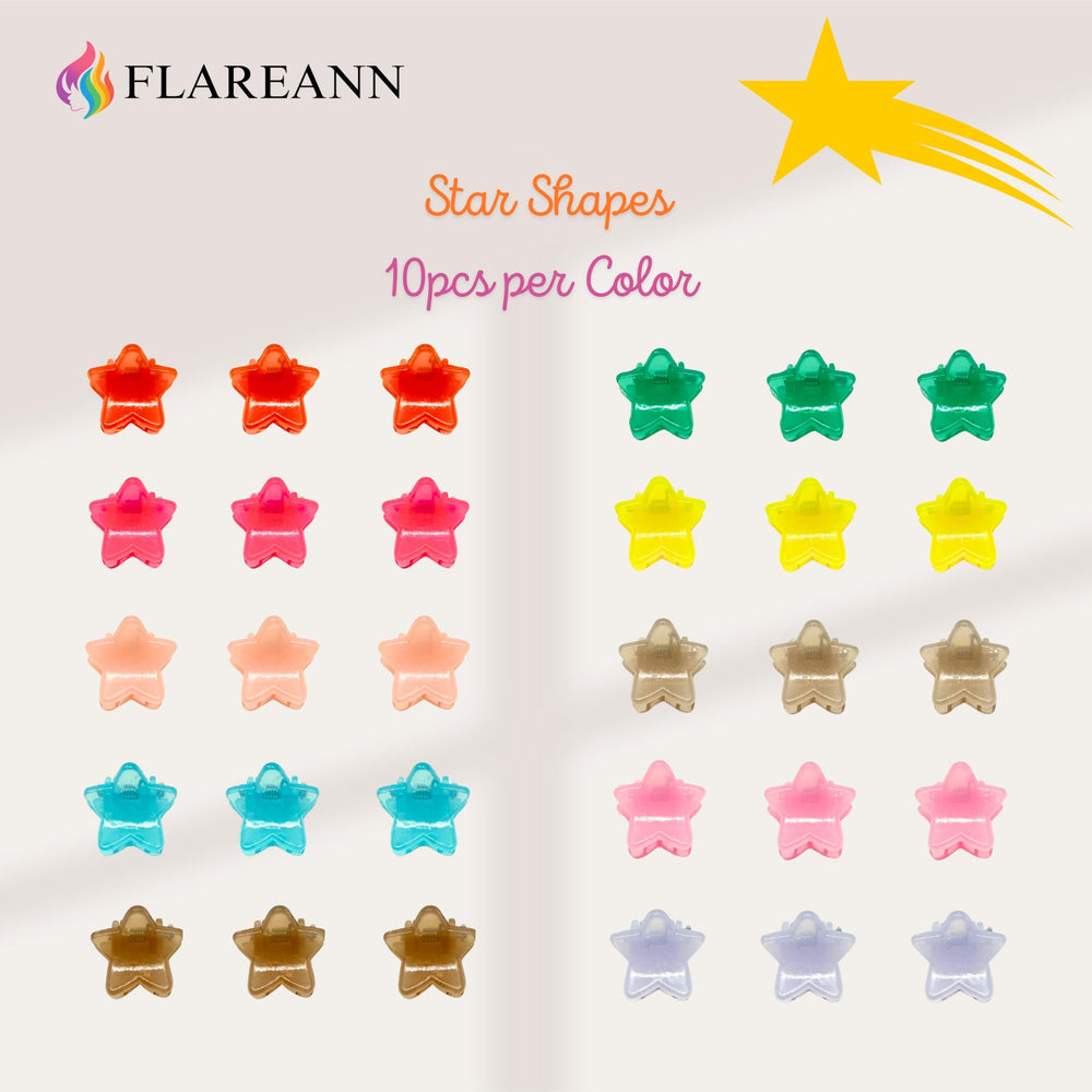FLAREANN colorful jelly star clips arrayed to show vibrant styling options