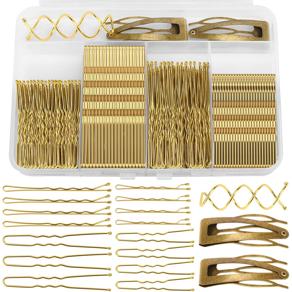 FLAREANN front view of 203-piece gold pin set showing contents and case for organized travel