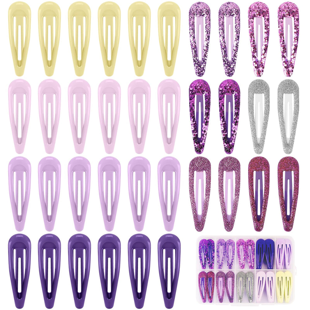 FLAREANN front packaging showing 36 purple snap hair clips and box for easy gifting