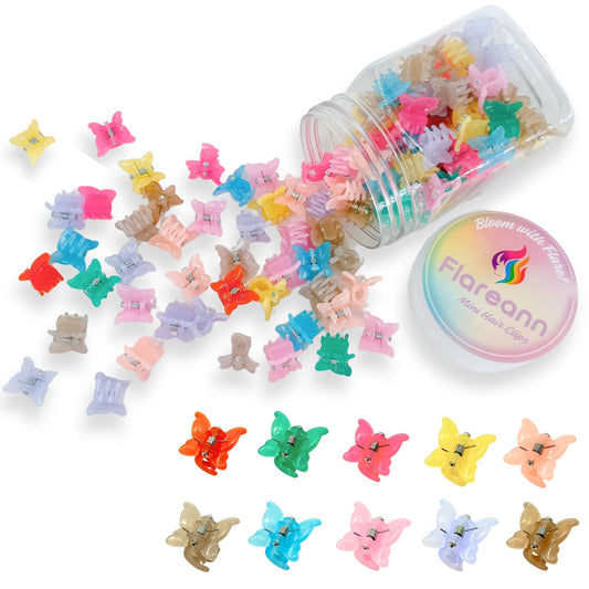 FLAREANN front packaging showing 100 colorful mini butterfly clips and bright jelly colors
