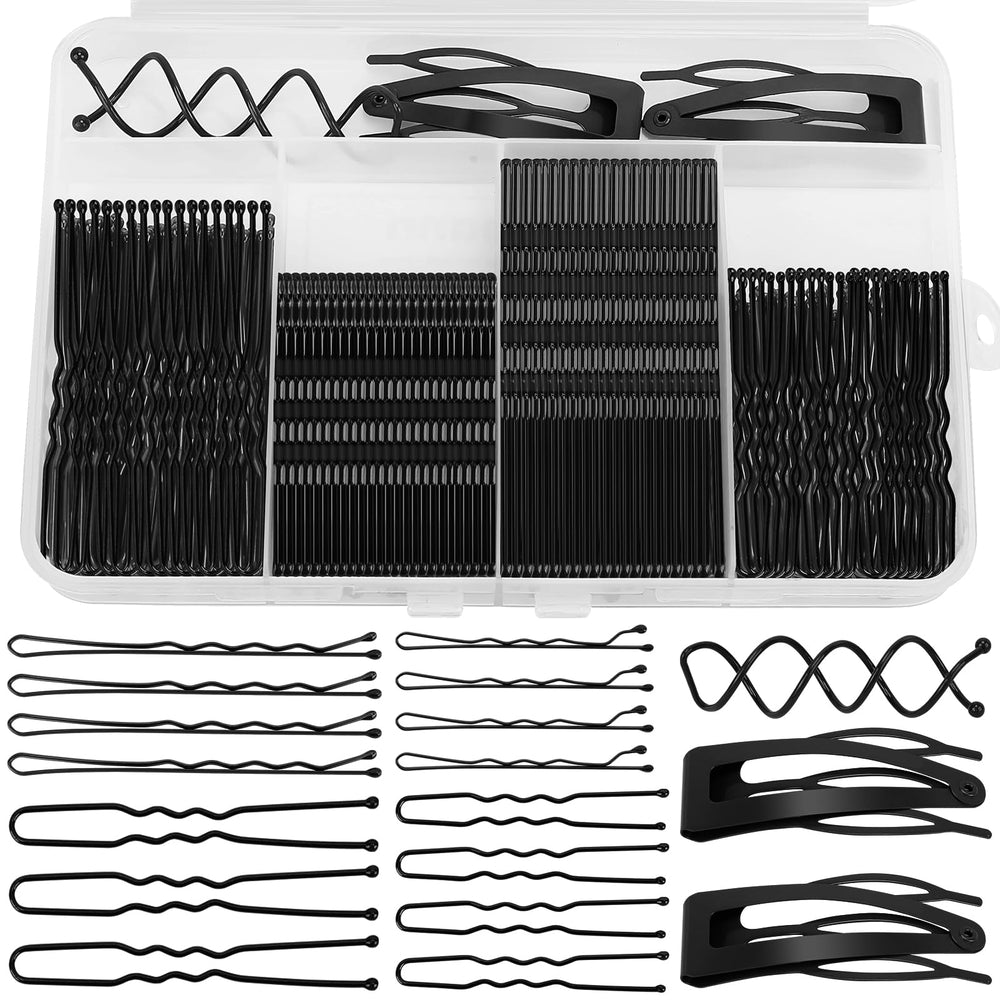 FLAREANN front view of clear boxed 203-piece black pin kit showing organized compartments and contents