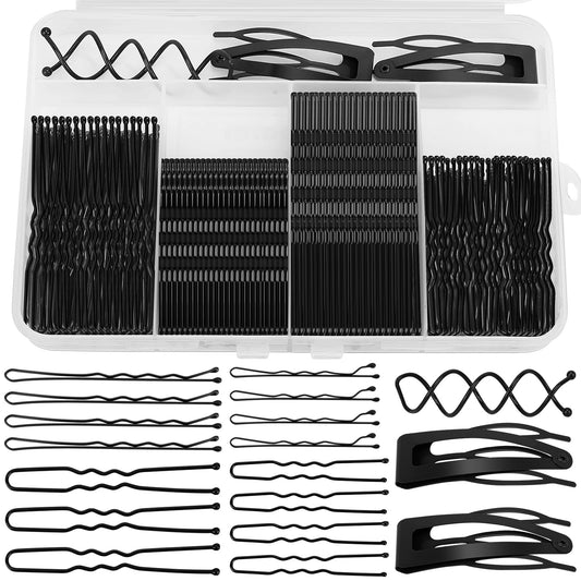 FLAREANN front view of clear boxed 203-piece black pin kit showing organized compartments and contents
