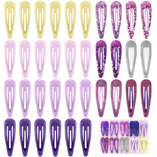 FLAREANN front packaging showing 36 purple snap hair clips and box for easy gifting