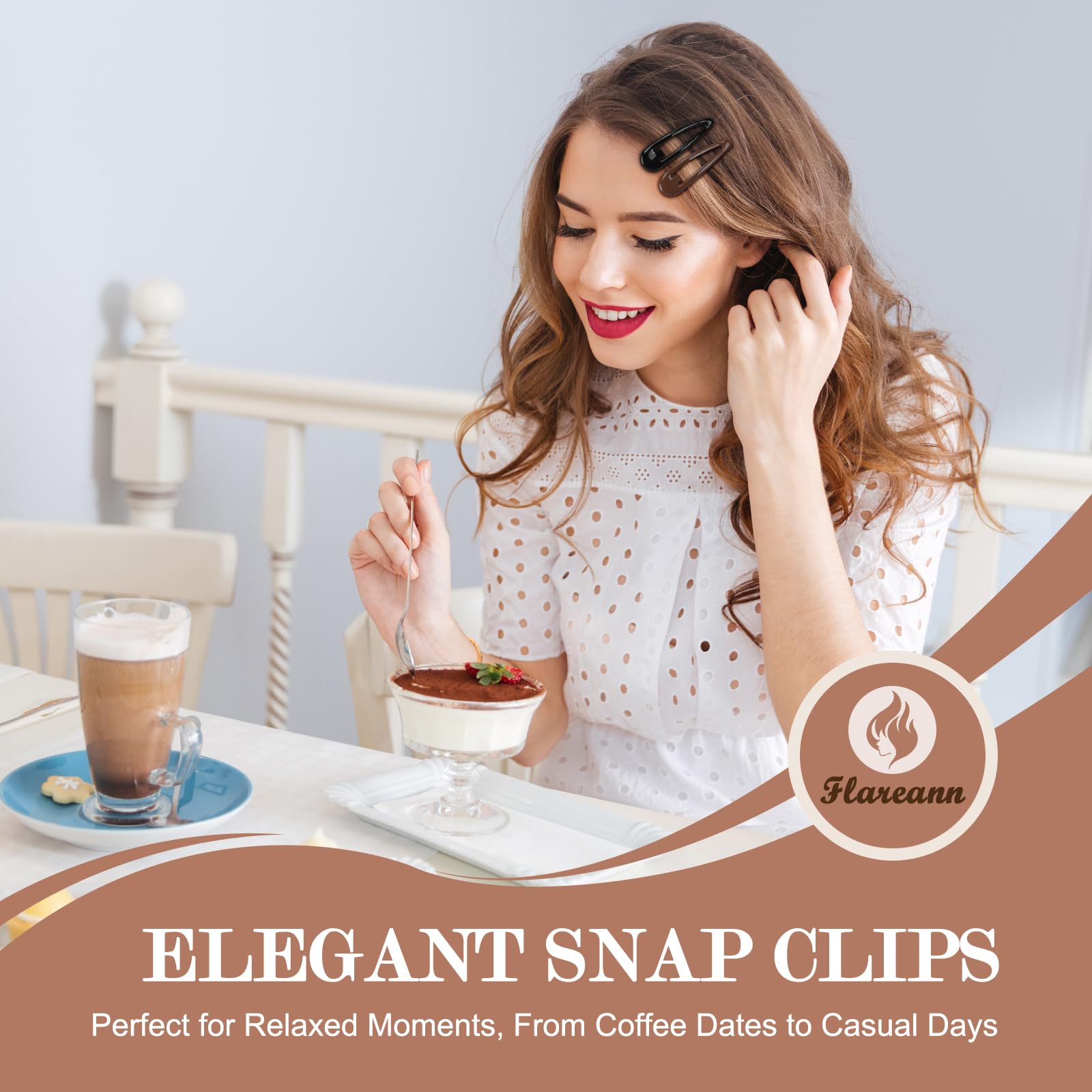 FLAREANN clip securing side bang, demonstrates secure non-slip hold