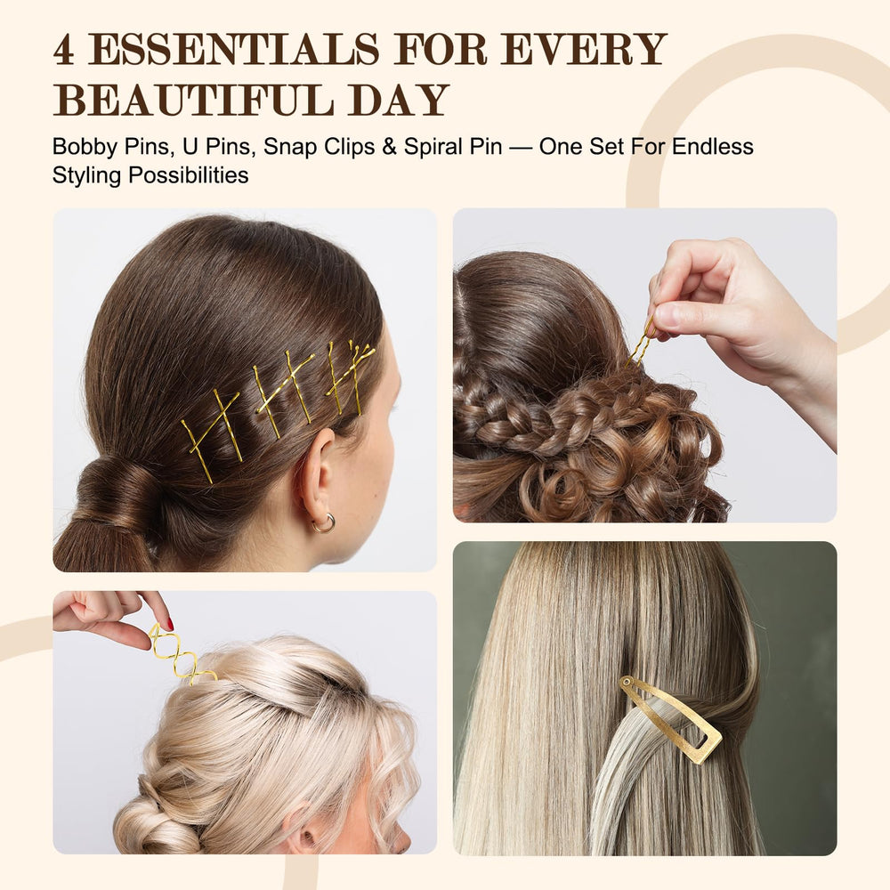 FLAREANN snap clips and mixed bobby pins arranged to show quick sectioning benefit