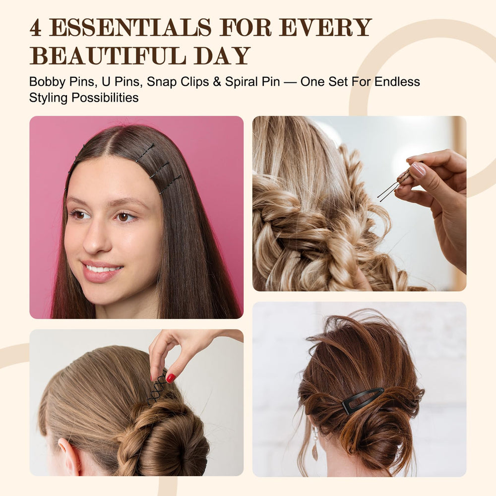 FLAREANN black snap clips beside styled updo showing quick hold for finishing looks