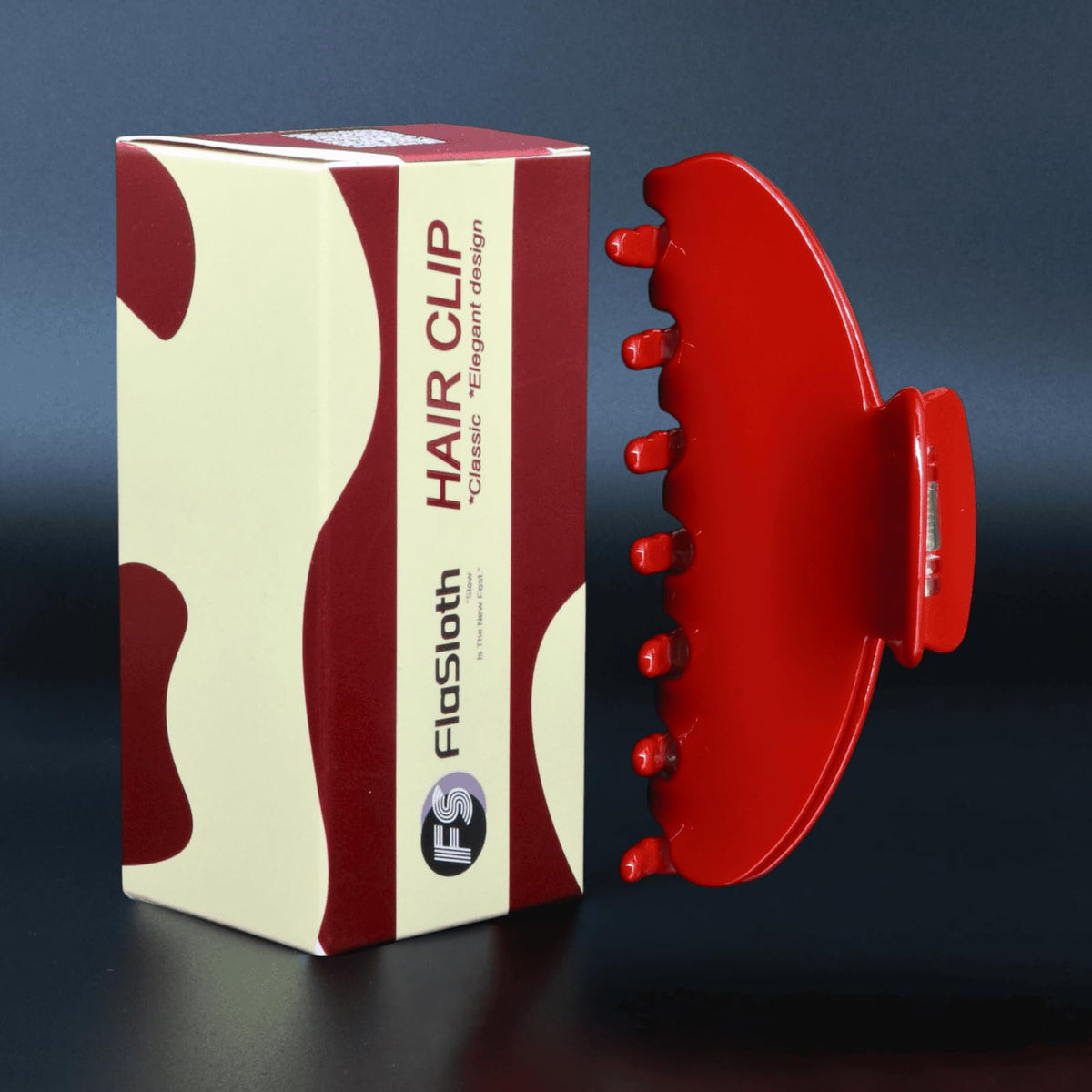 FlaSloth cherry red clip front view showing glossy finish and vibrant color benefit