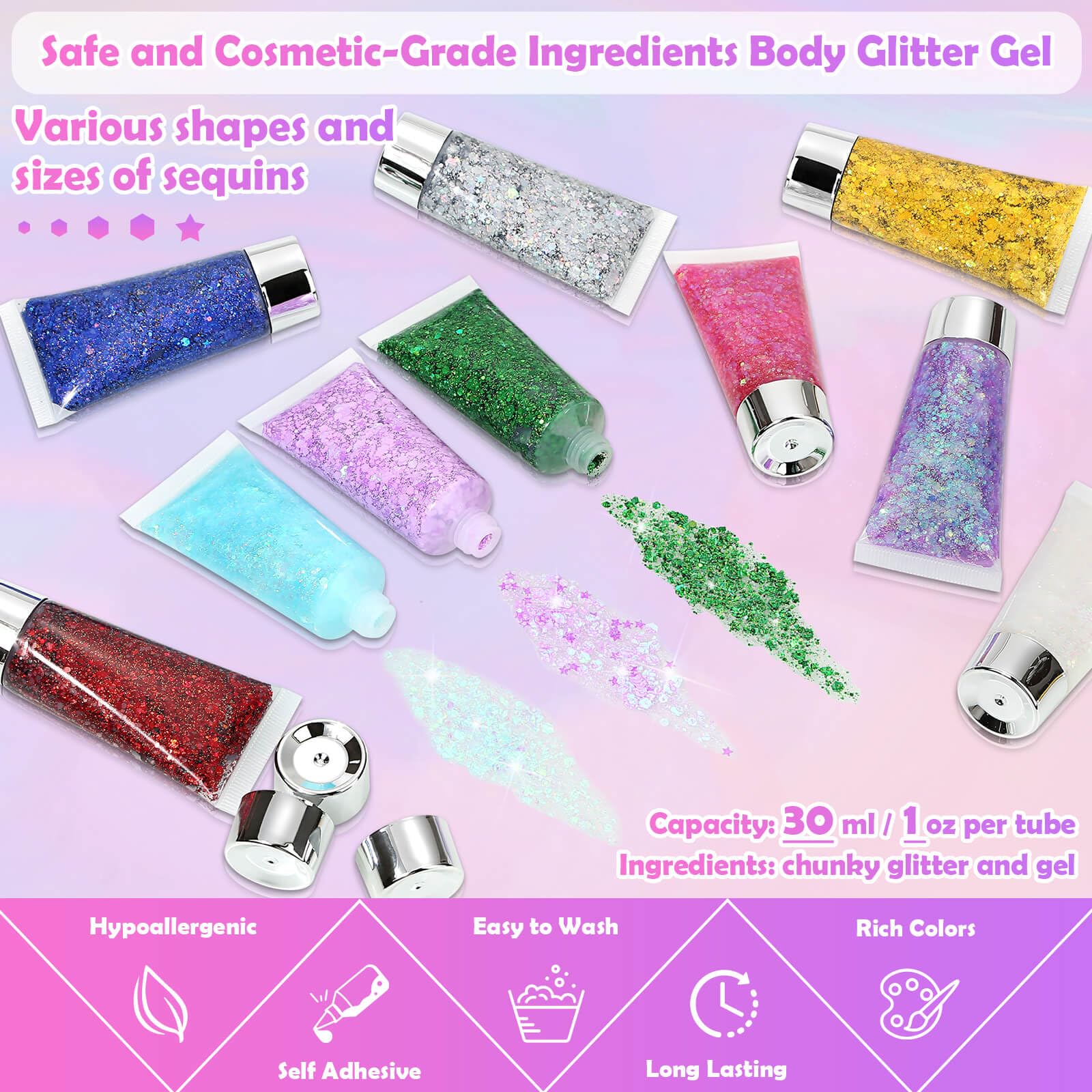 Flasoo close glitter texture showing chunky laser shapes and sparkle
