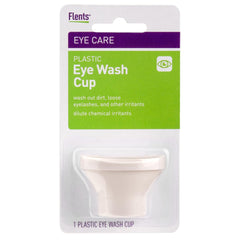 Flents eye wash cup front view showing comfortable rim and reusable design benefit