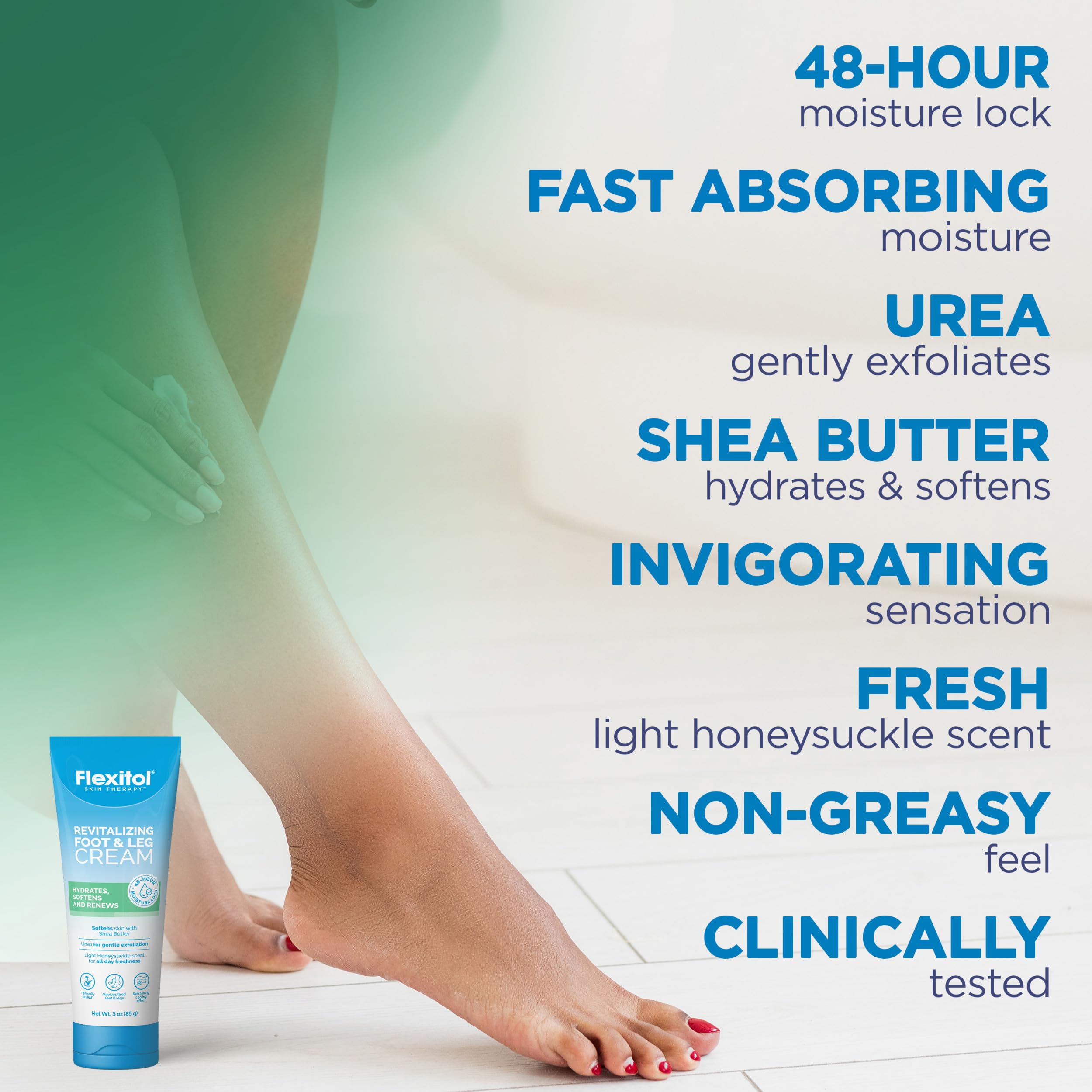 Flexitol on bathroom shelf lifestyle suggesting daily care routine