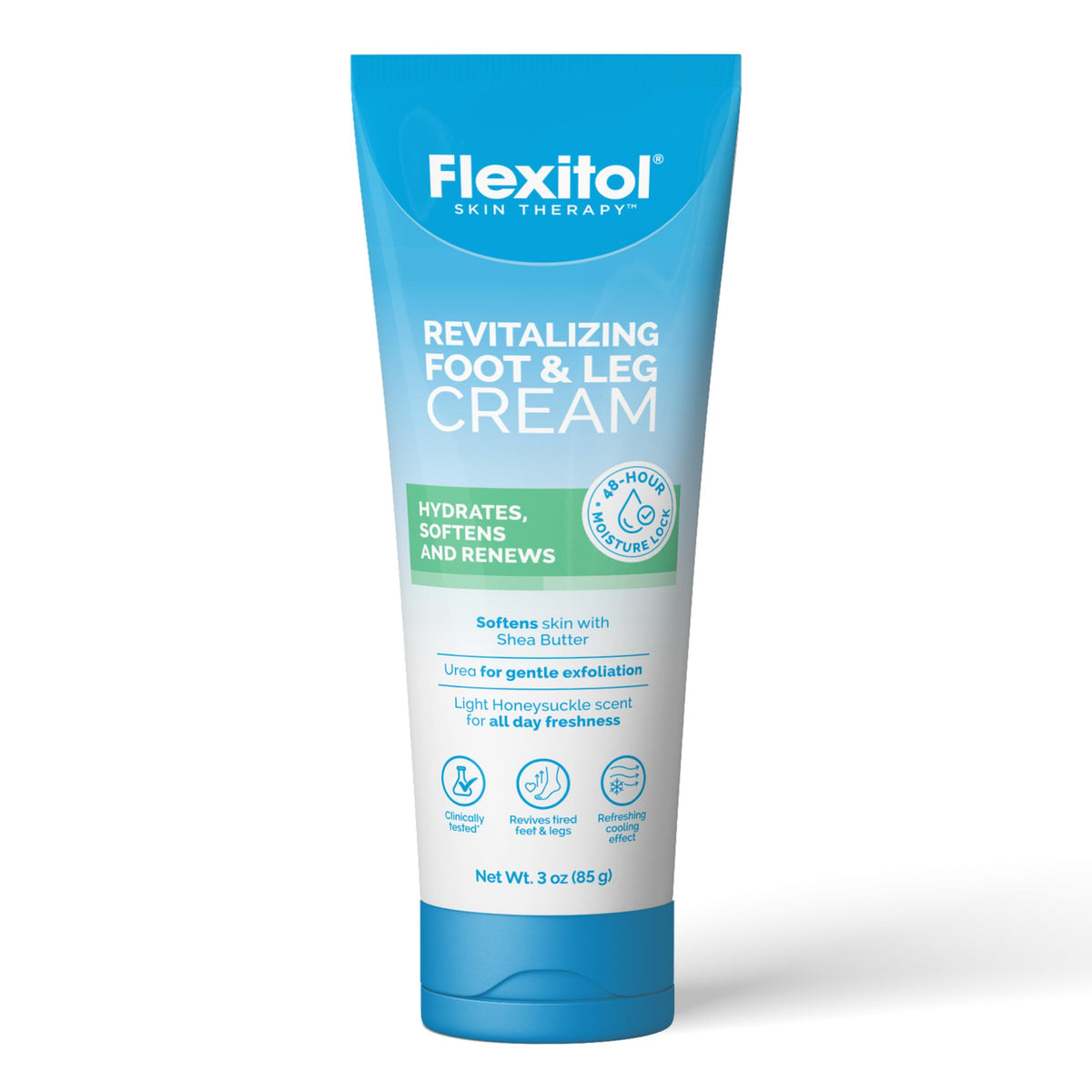 Flexitol front packaging showing tube and benefits for hydrated feet