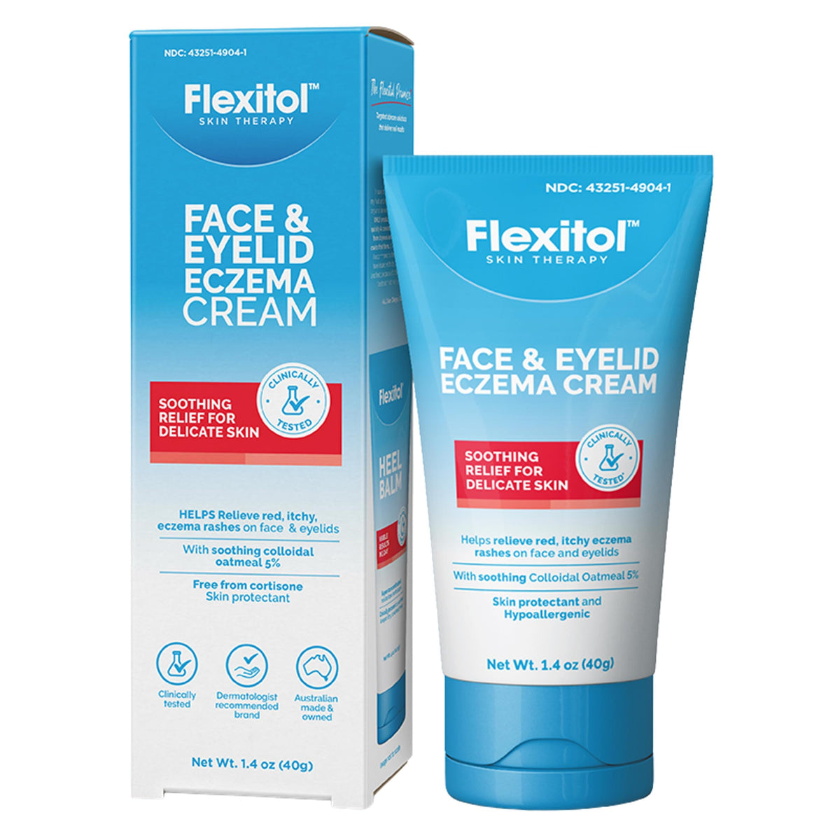 Flexitol front tube showing compact 1.4 oz packaging and clear product name for convenience