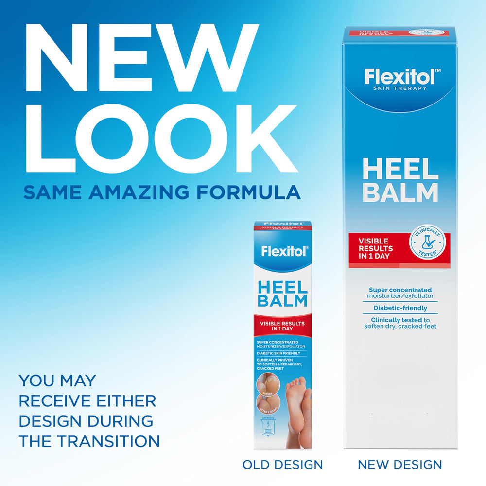 Flexitol heel balm open cap with cream texture highlighting easy application