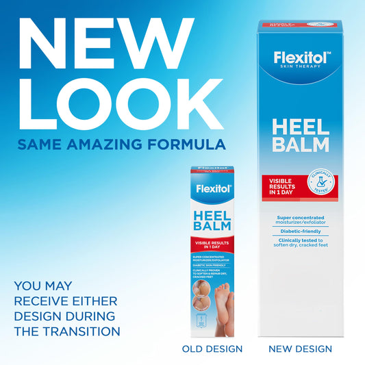 Flexitol heel balm open cap with cream texture highlighting easy application