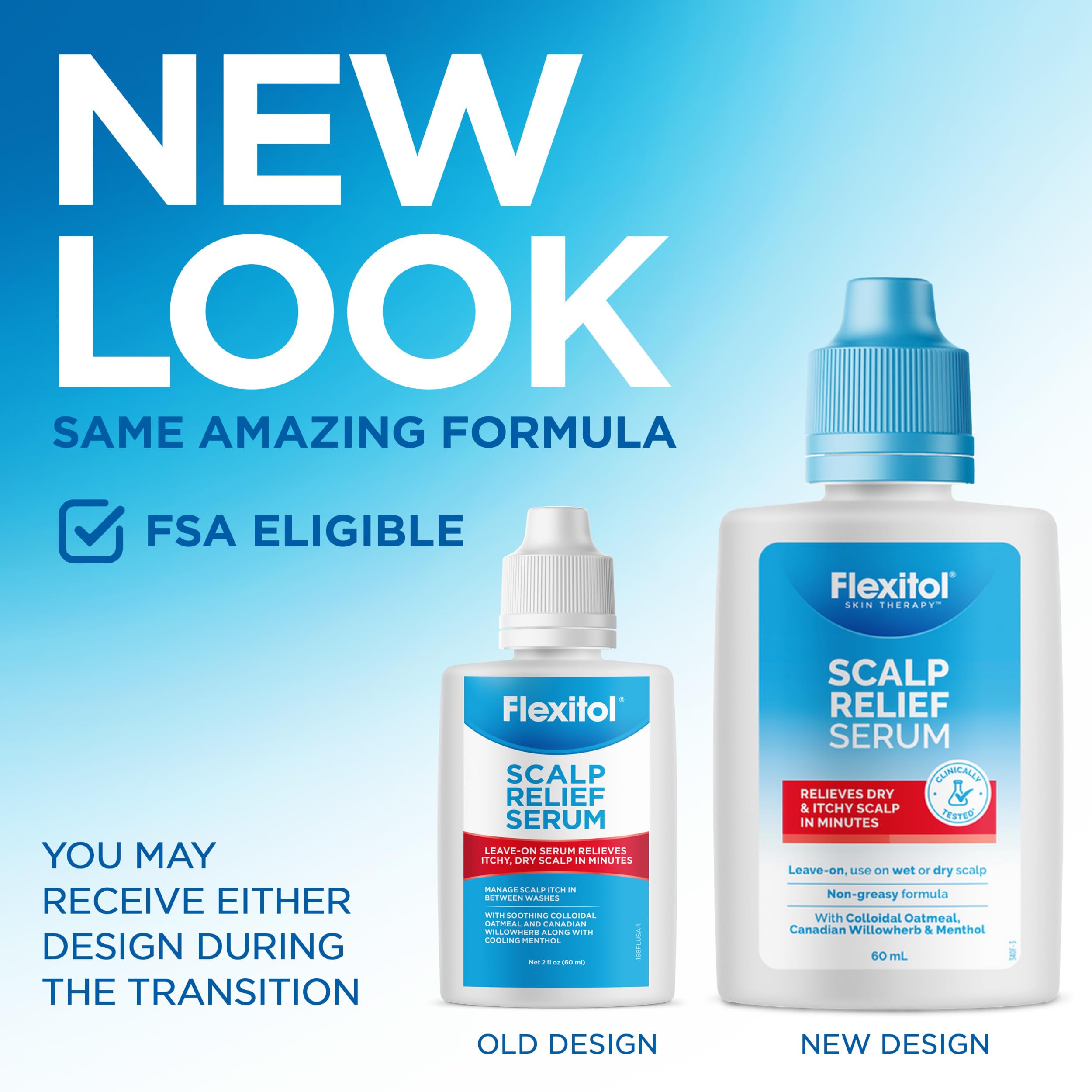 Flexitol on bathroom shelf in lifestyle scene, conveys easy daily-use convenience benefit