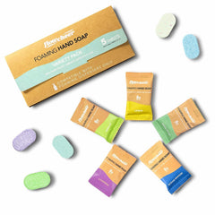 flowcheer front packaging showing five-scent sample pack and eco benefits