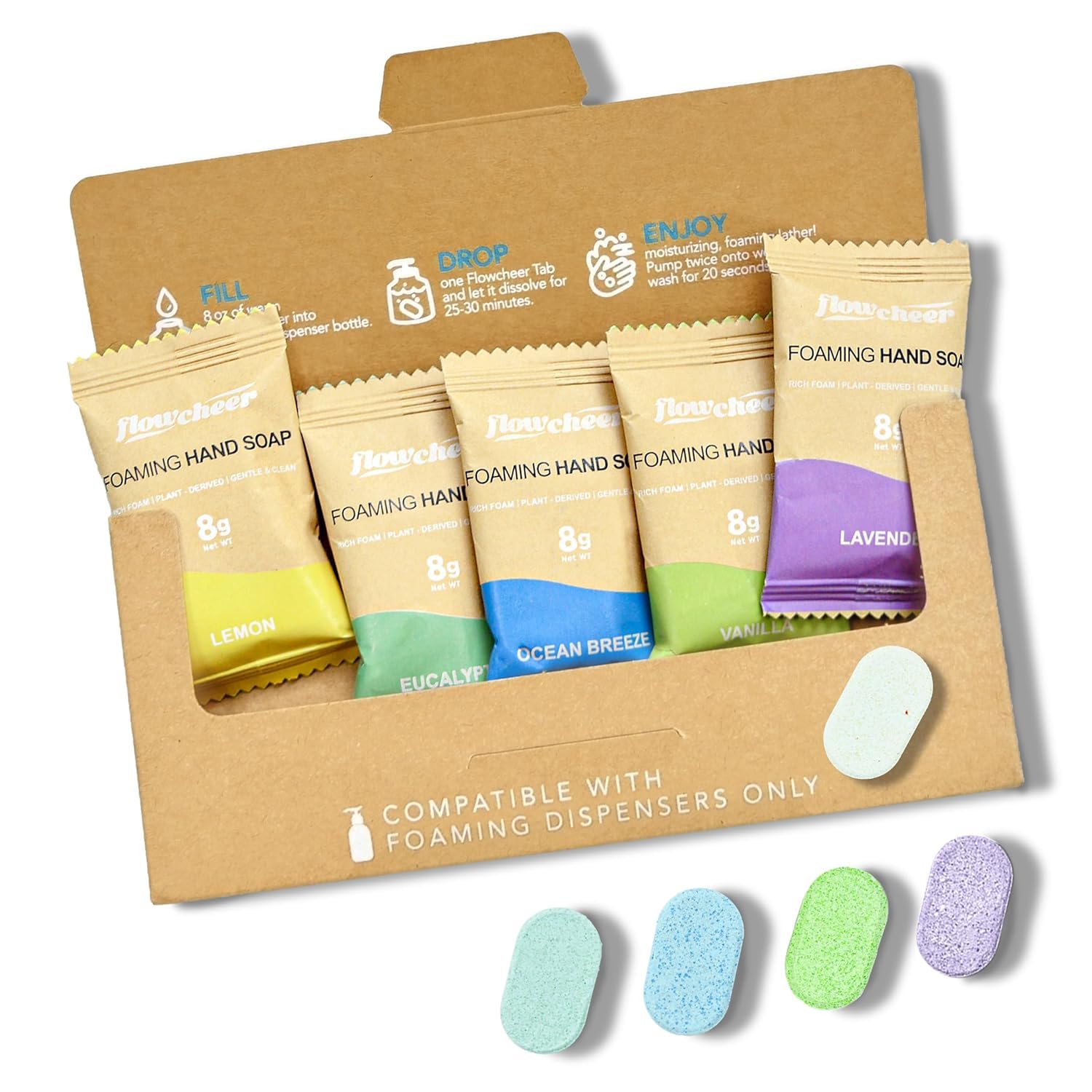 flowcheer tablet close-up revealing texture and compact refill convenience