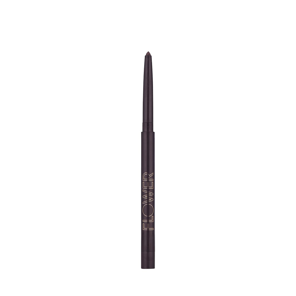 FLOWER Beauty Forever Wear pencil front view showing packaging and Onyx shade benefit