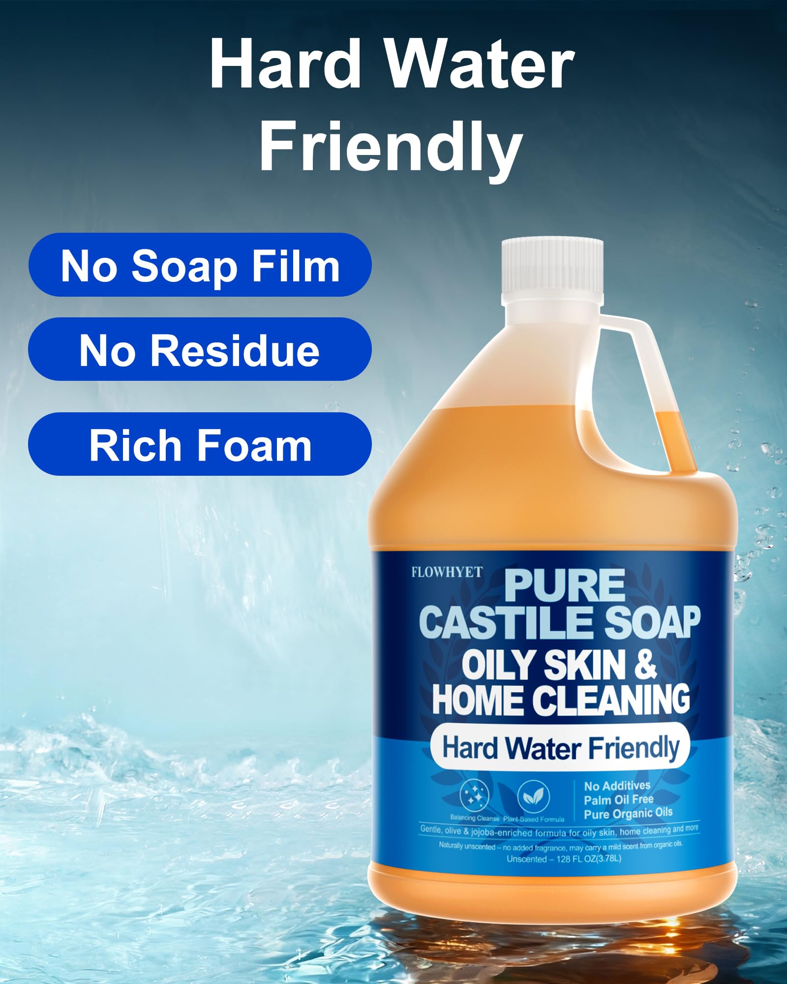 FLOWHYET foam dispensed from a foaming pump demonstrating rich lather