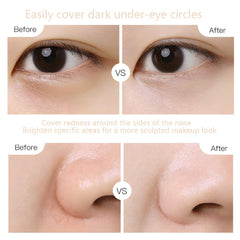 FLYEEO applying concealer under eye to brighten and conceal dark circles