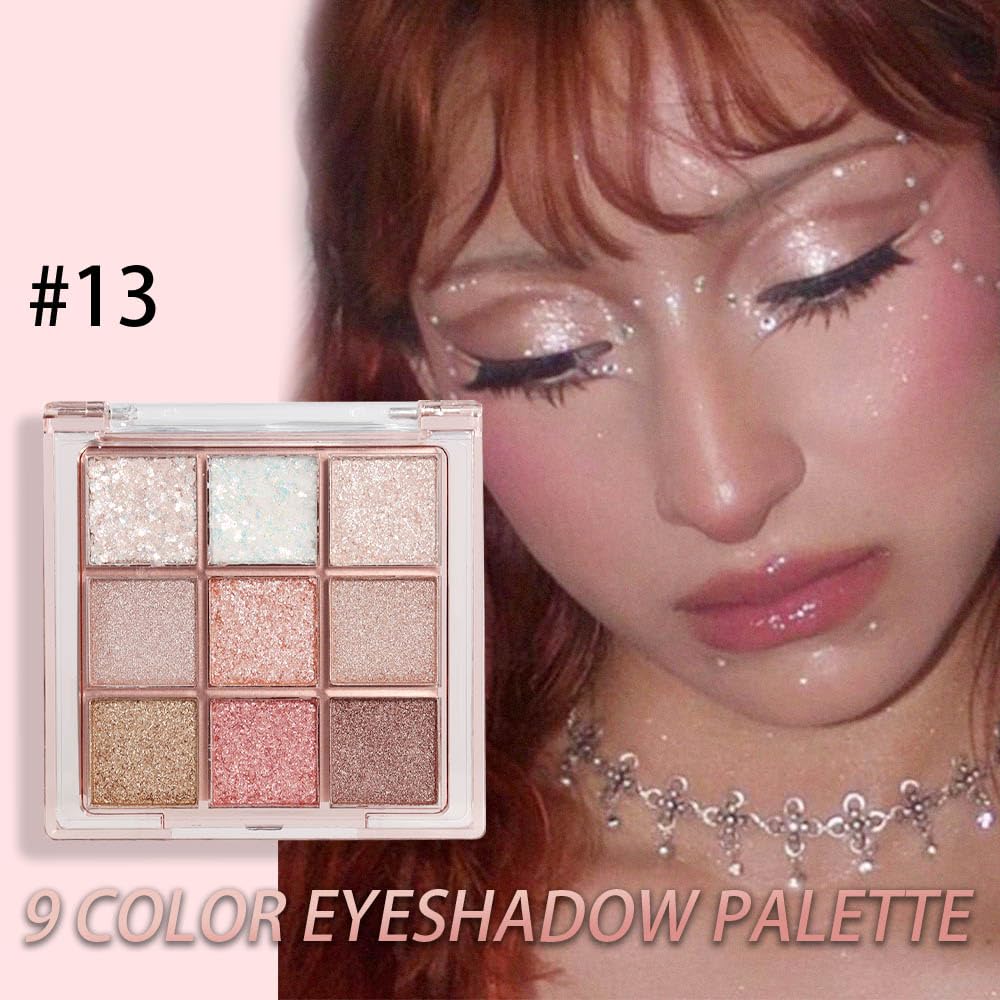FLYEEO arm swatches of nine pastel and glitter shades showing true pigmentation