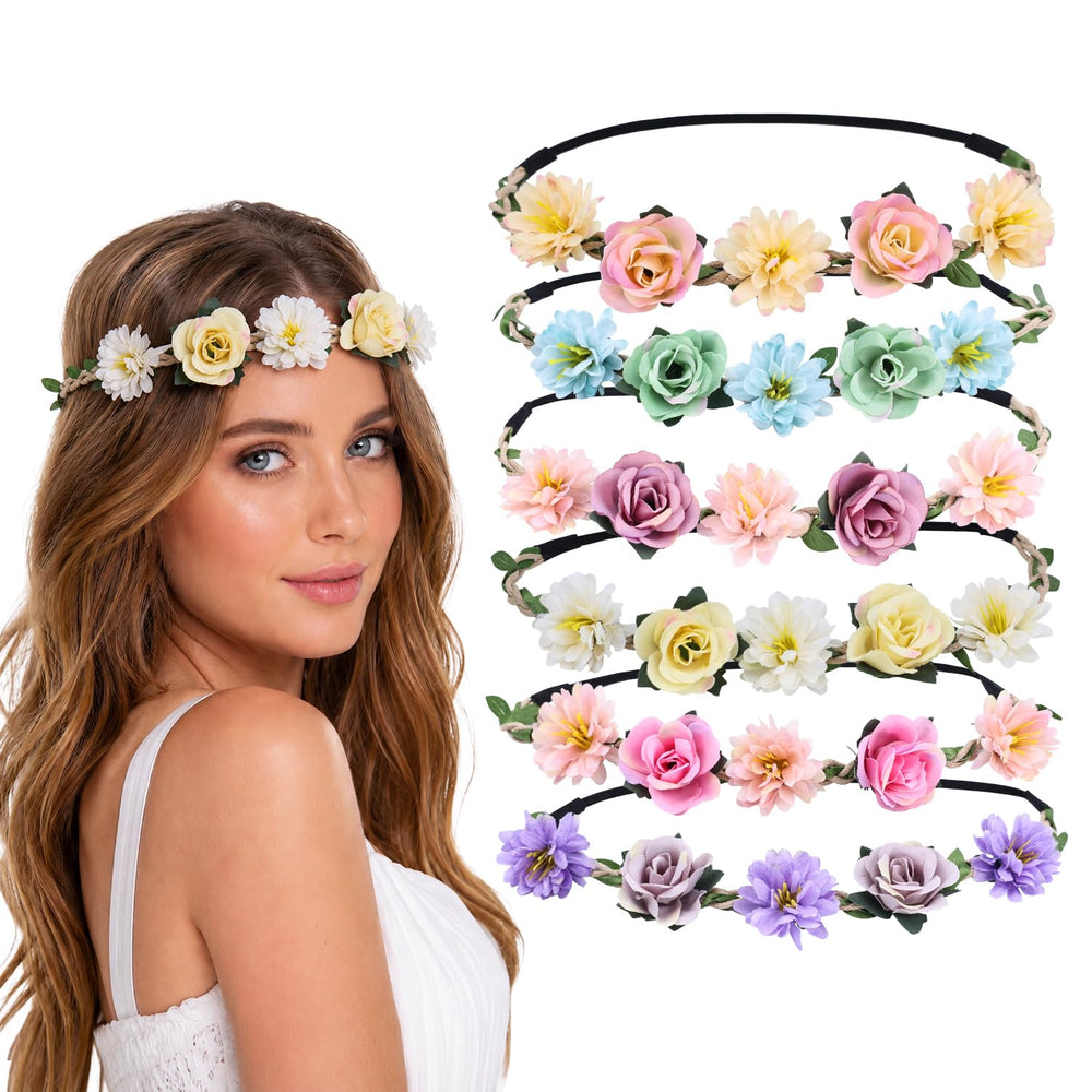 Flyouthe front view of six flower crowns showing variety and convenience