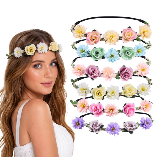 Flyouthe front view of six flower crowns showing variety and convenience