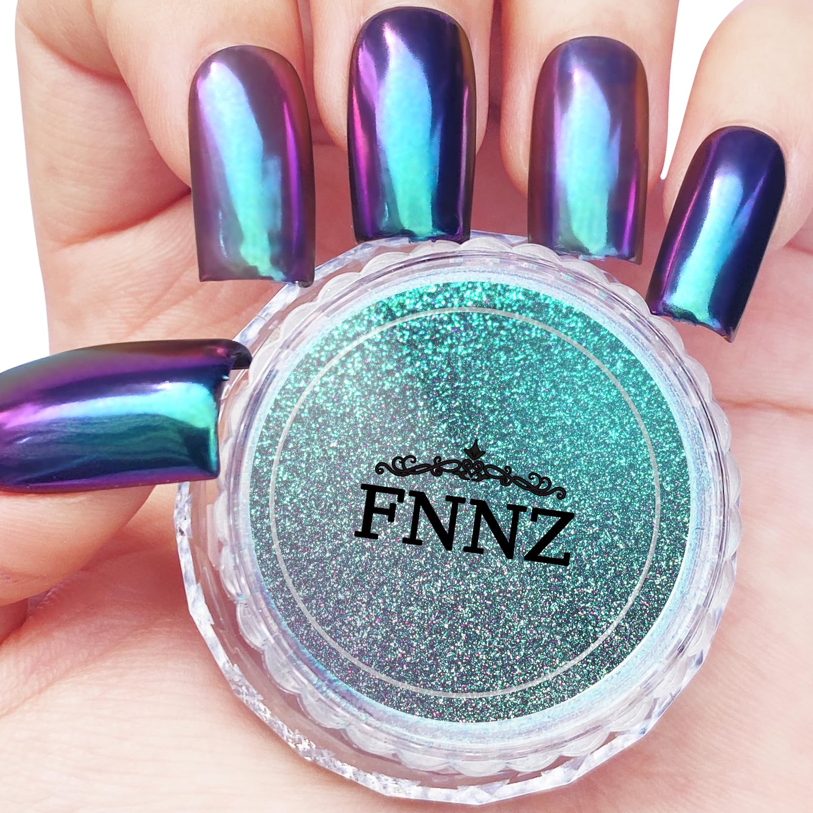 FNNZ jar front view showing Aurora Journey label and chrome powder benefit