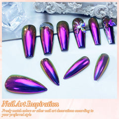 FNNZ before and after gel polish comparison showing intensified chrome mirror payoff