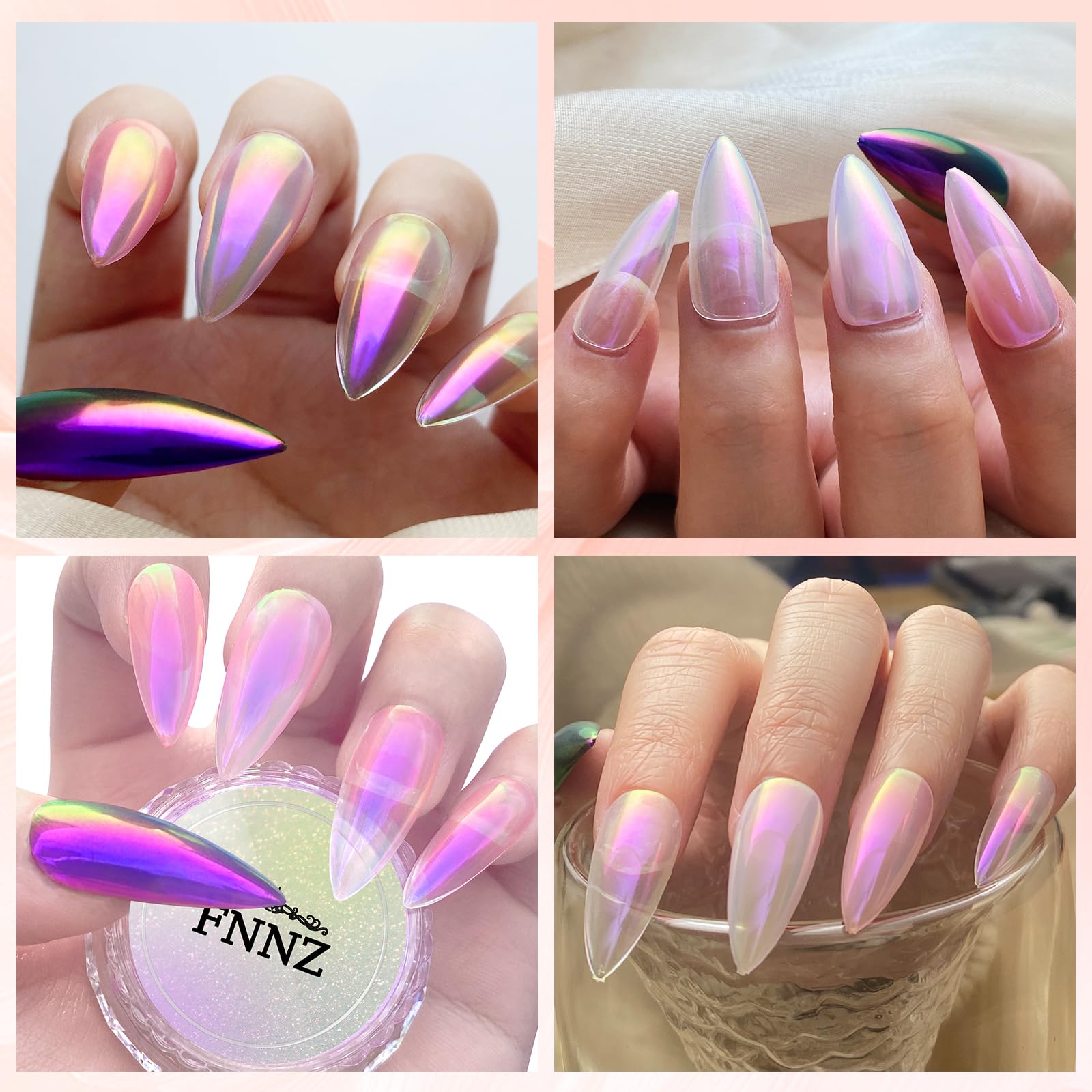 FNNZ finished chrome manicure outdoors showing color-shift and wearable shine benefit
