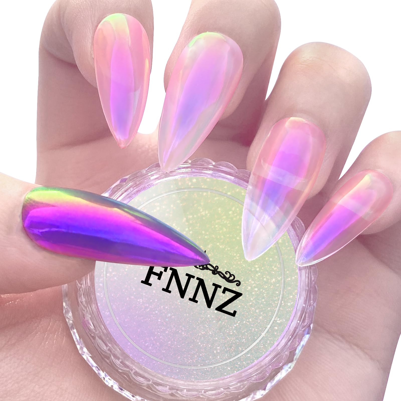 FNNZ jar front view showing Cyber Mirage jar and vibrant chrome pigment benefit
