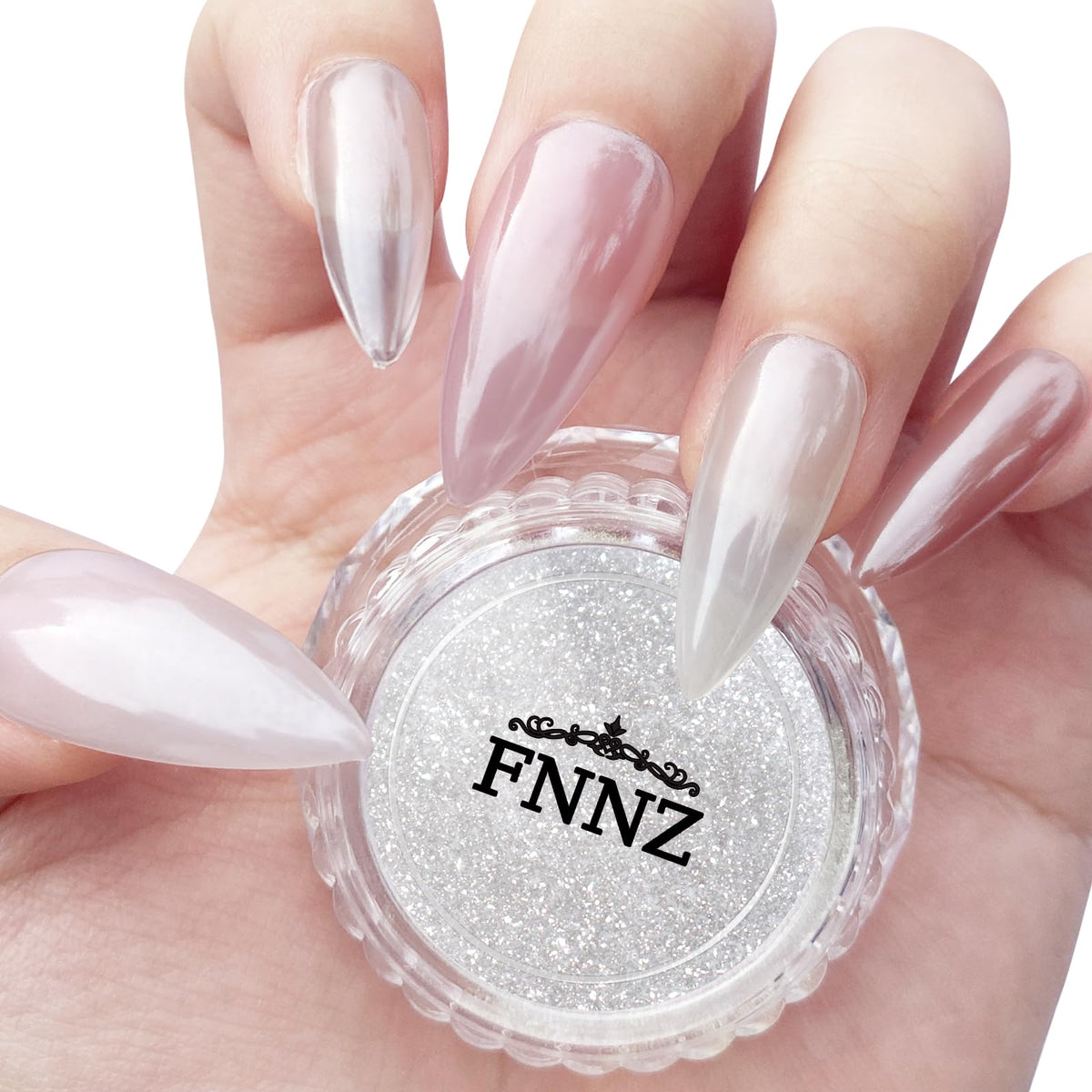 FNNZ front packaging showing glaze white chrome and brand benefit of mirror shine