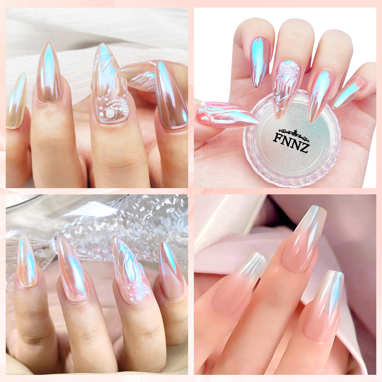 FNNZ Glacier Ocean before and after nails illustrating dramatic chrome transformation