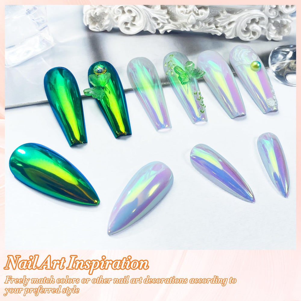 FNNZ manicure before and after showing dramatic chrome transformation for salon-quality nails