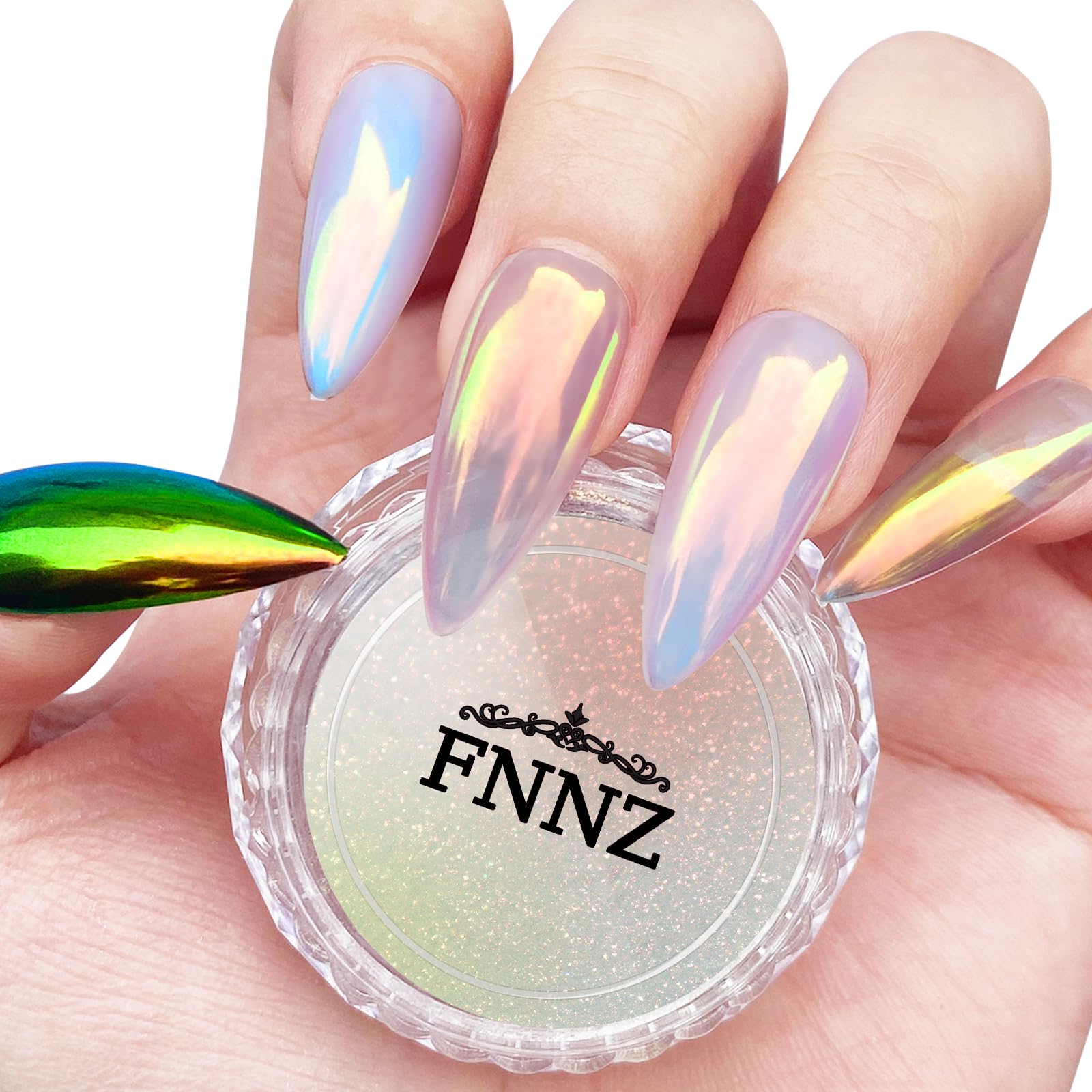 FNNZ jar front view showing product label and iridescent pigment benefit