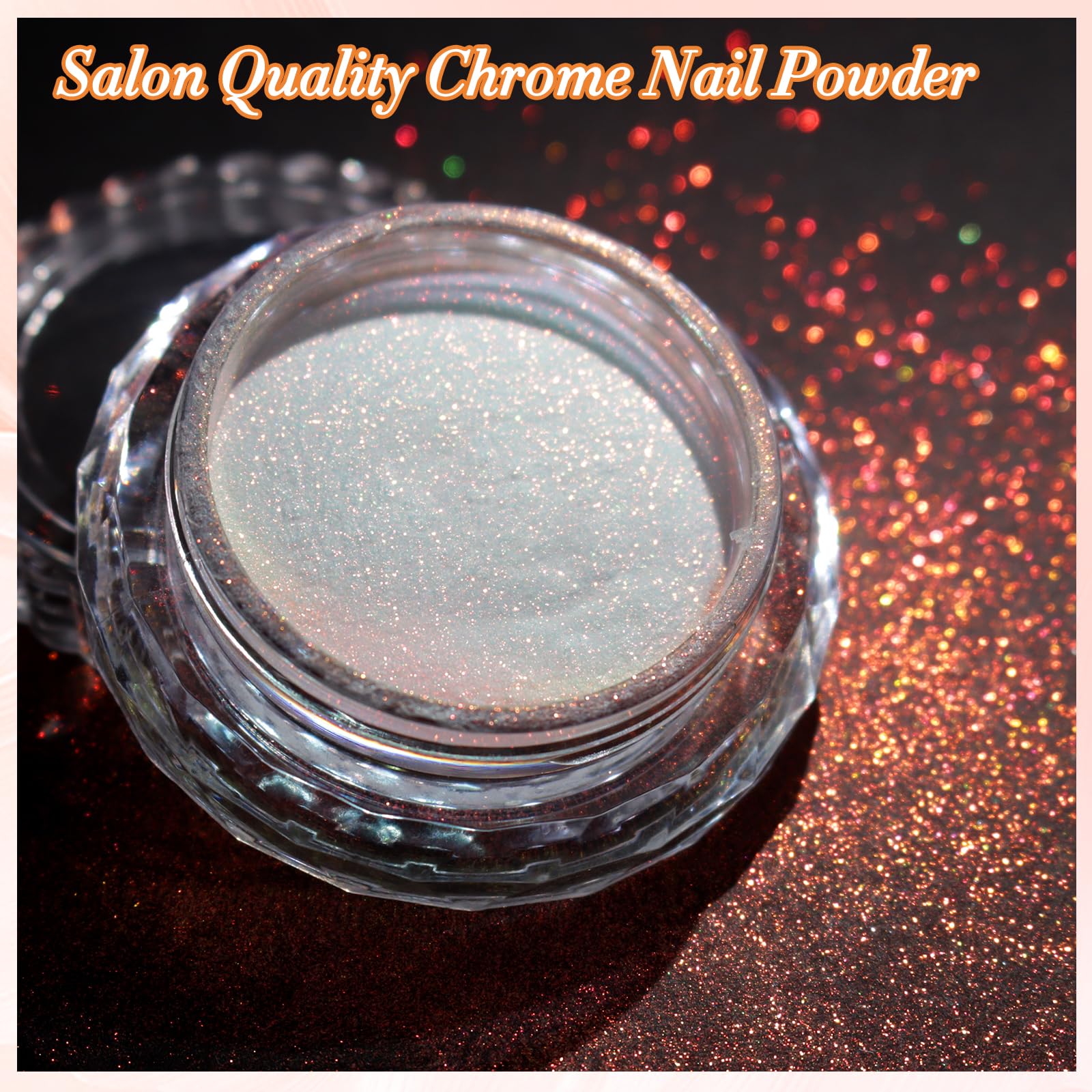FNNZ powder on black base nails showing intense mermaid chrome reflection