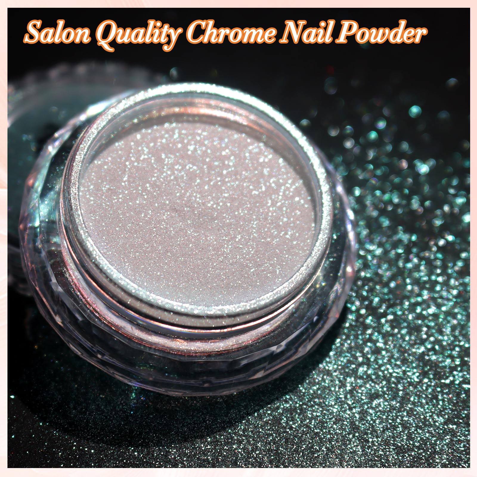 FNNZ aurora chrome on black nail showing intense mirror contrast