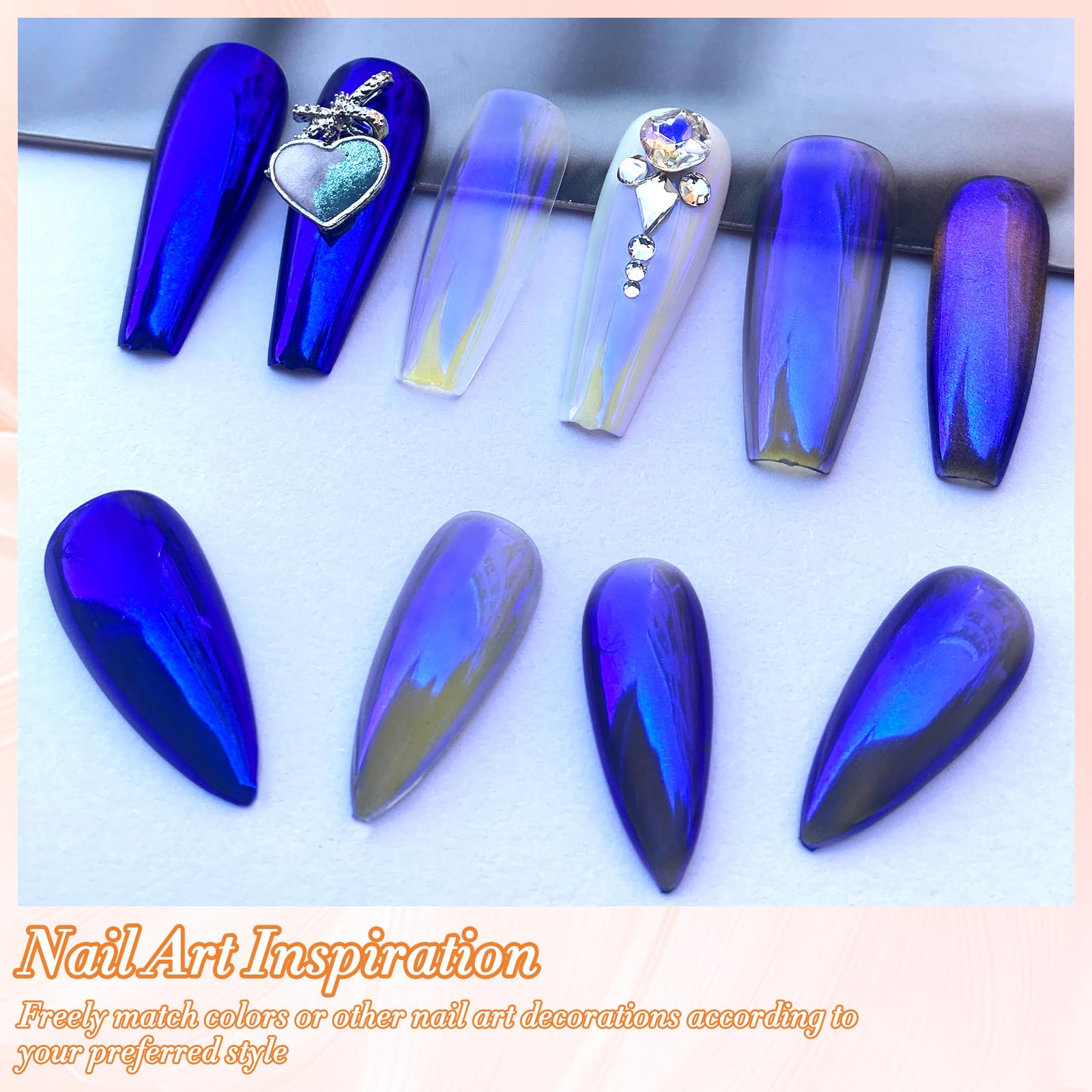 FNNZ chrome powder on nails over black base showing vivid mirror reflections benefit