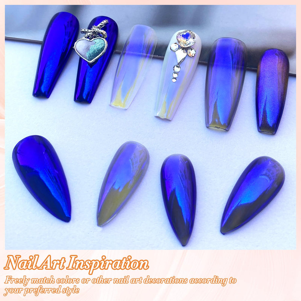 FNNZ chrome powder on nails over black base showing vivid mirror reflections benefit