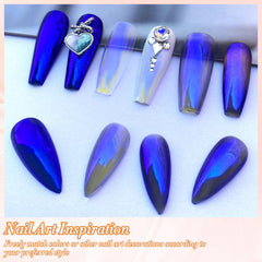 FNNZ chrome powder on nails over black base showing vivid mirror reflections benefit