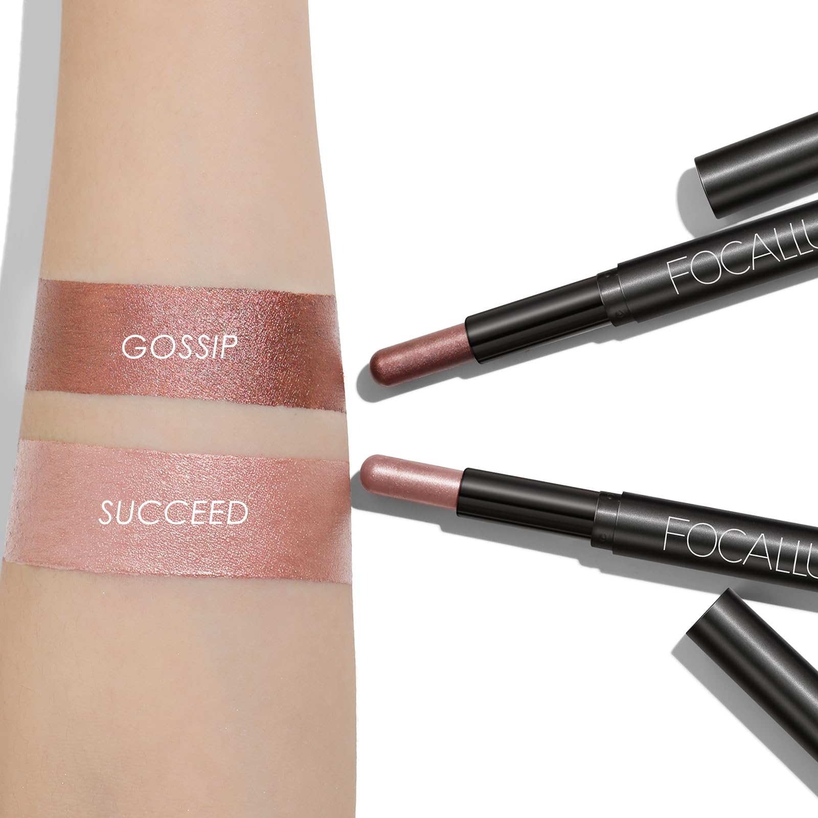 FOCALLURE model applying stick on upper lid showcasing quick on-the-go use