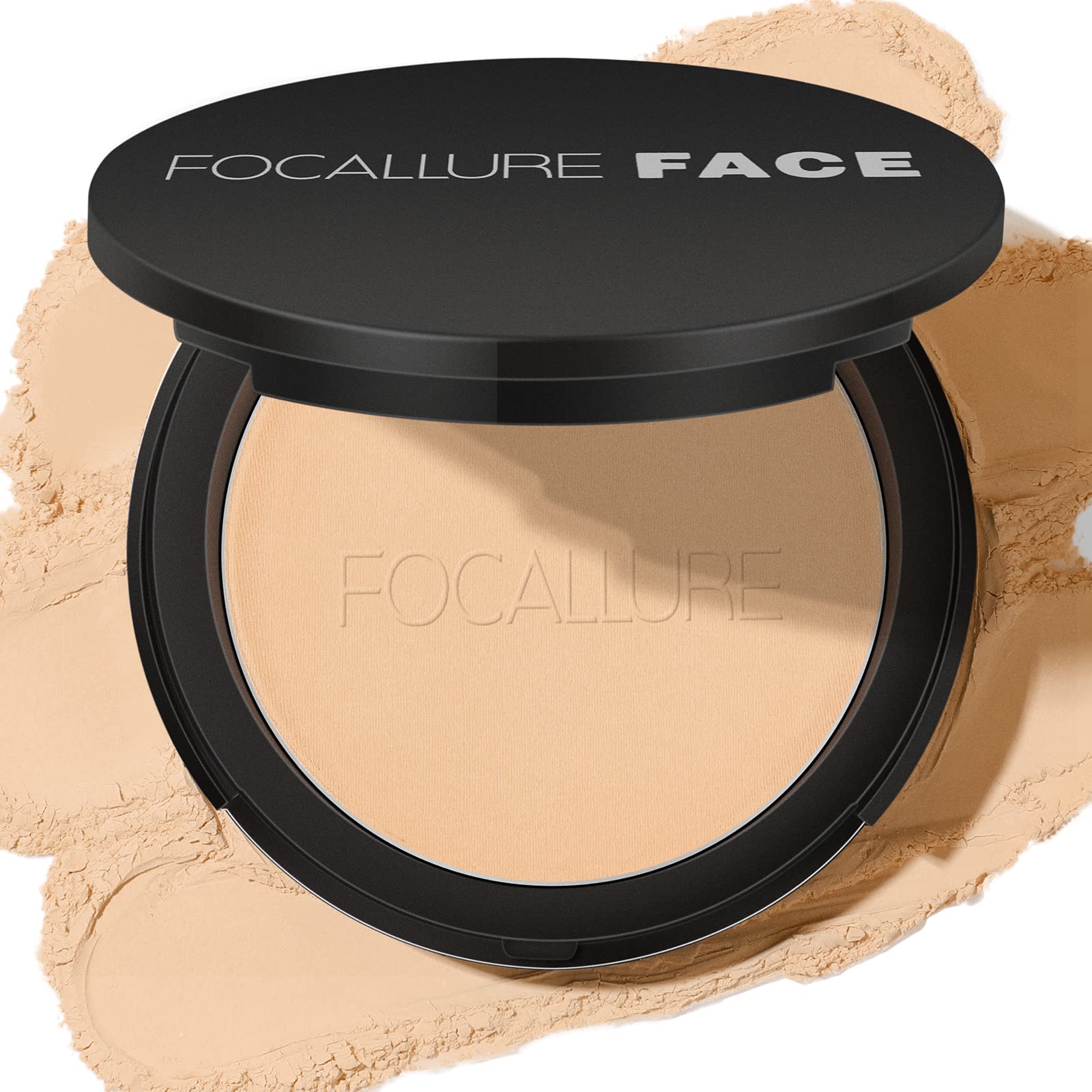 FOCALLURE compact front view showing beige shade and portable design for quick touch-ups