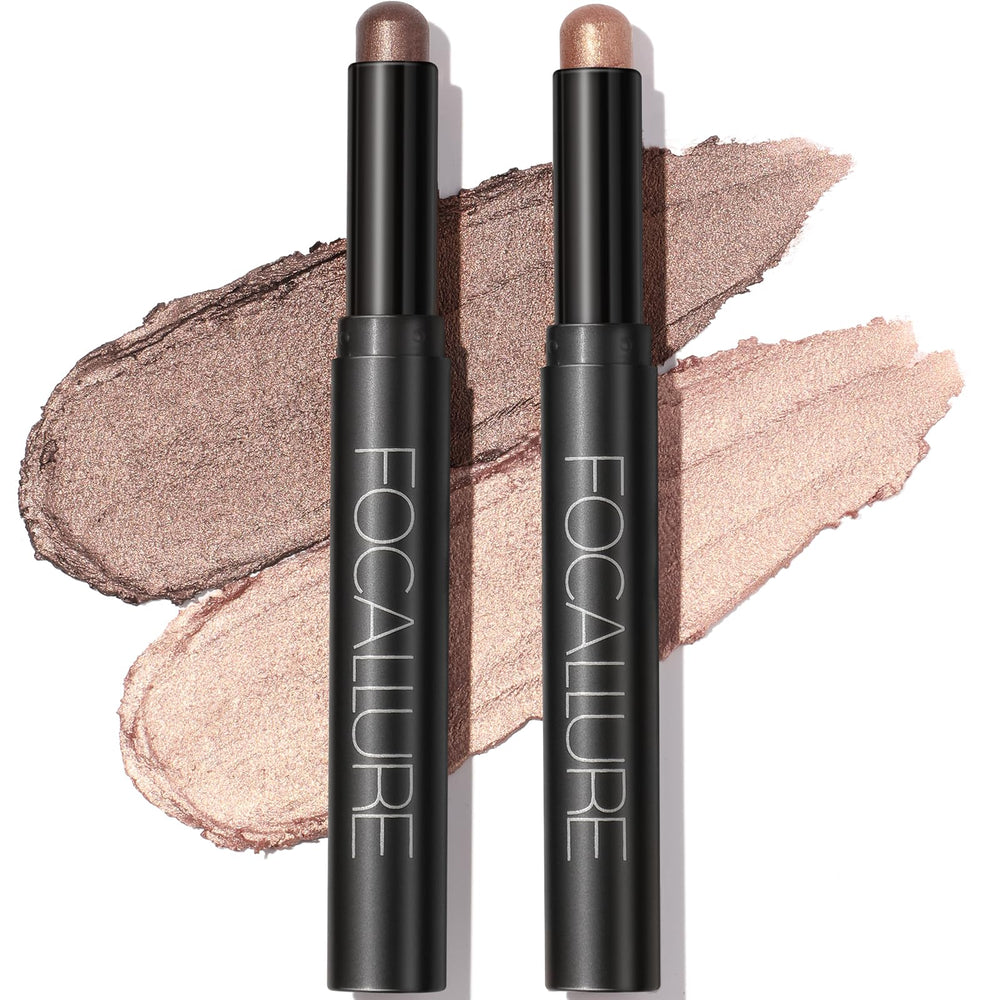 FOCALLURE front view of two cream eyeshadow sticks showing compact packaging and shade duo benefit