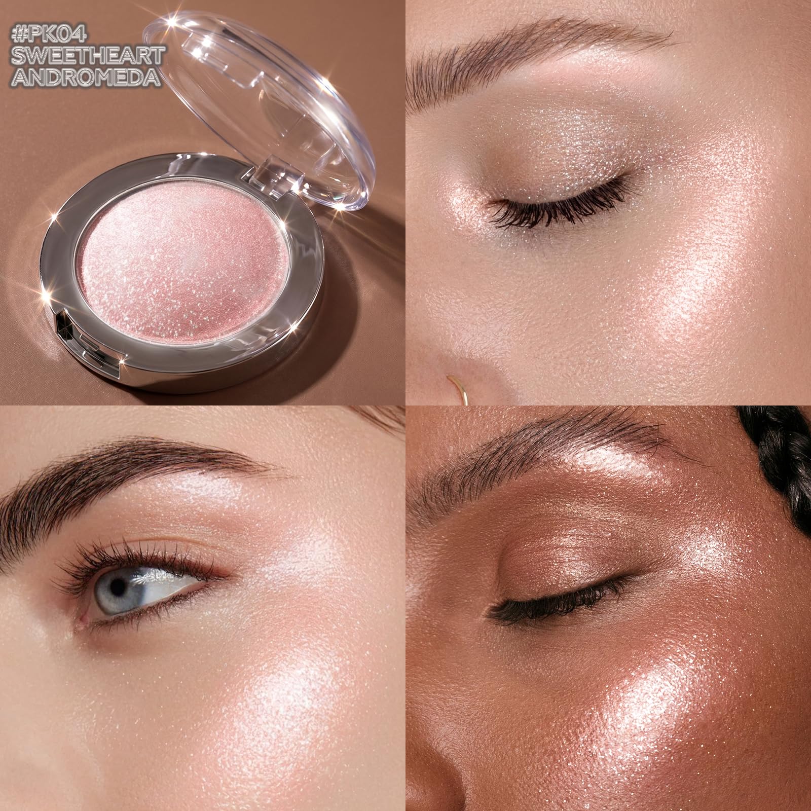 FOCALLURE swatch on forearm demonstrating dewy pink glow and buildable shine