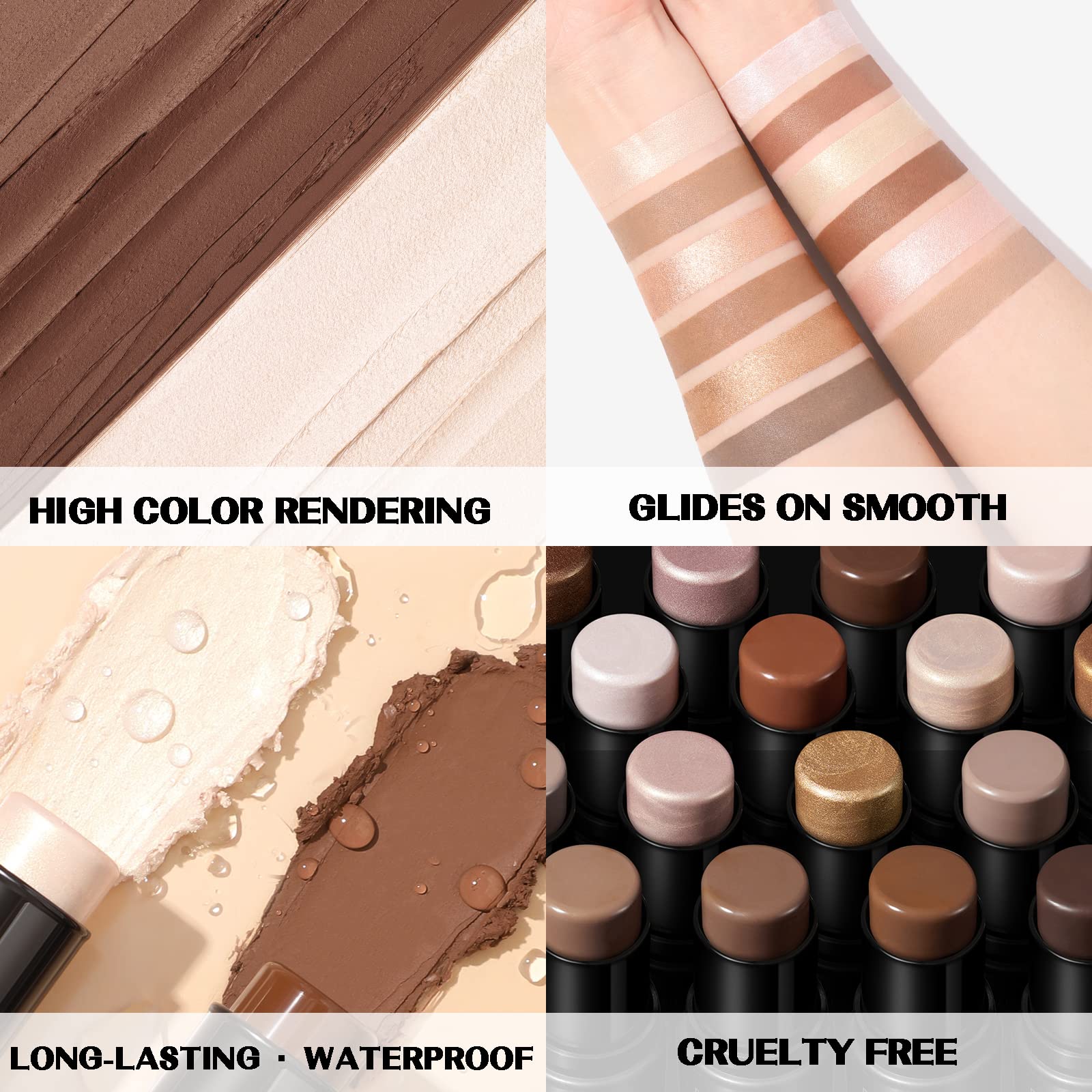 FOCALLURE highlighter swept on browbone showing luminous lift and radiance benefit
